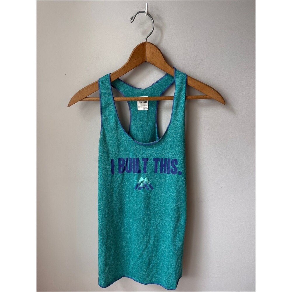 The North Face Teal Racerback Tank “I Built This” Graphic Athletic Workout